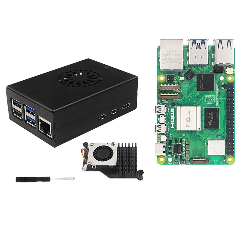 Raspberry Pi 5 8Gb Board - T23C：Raspberry Pi 5用、8GB RAM、8GBボード、Pi5用金属ケース、アクティブ冷却ファンを搭載したIrasptekスターターキット